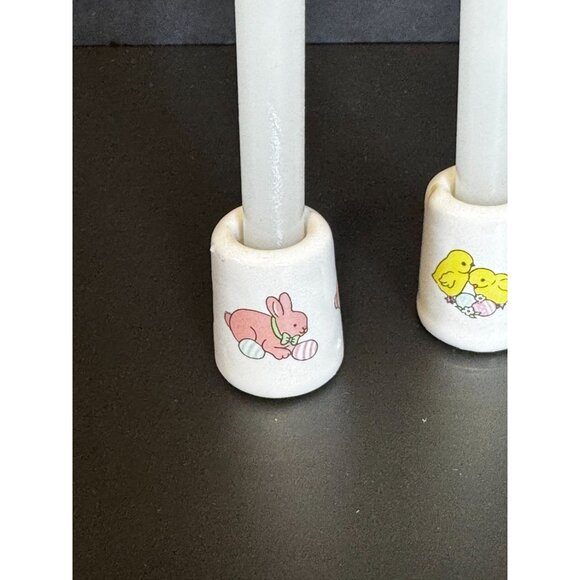 Vintage Target Mini Easter Taper Candles W/ Ceramic Holders Featuring Bunnies & - Picture 7 of 13
